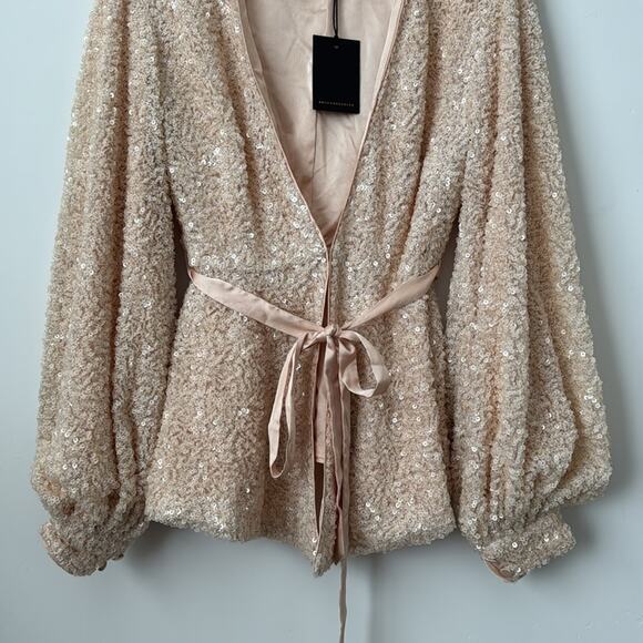 Michael Costello Sequin Cream Longsleeve Tie Blazer Size: XS - Picture 4 of 6